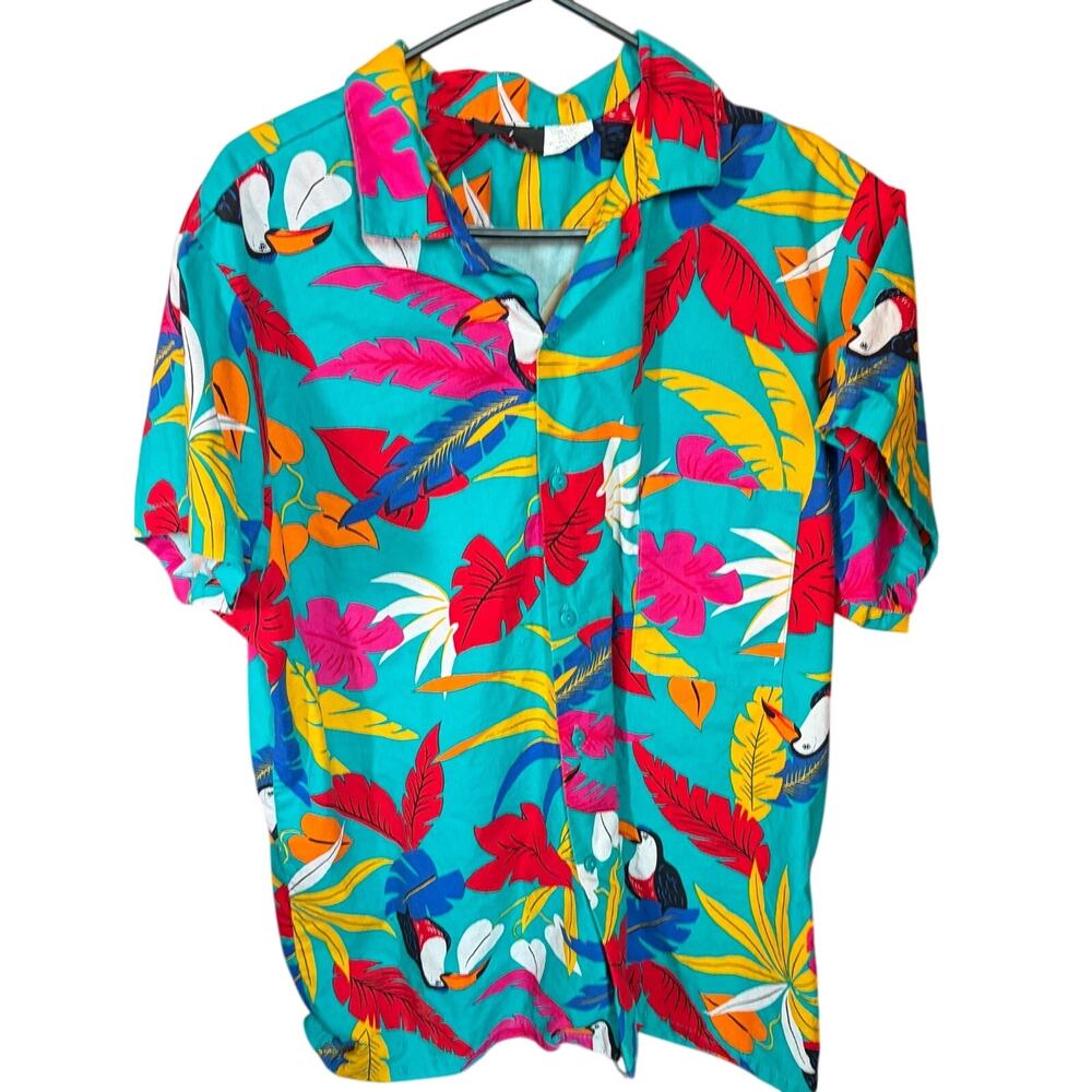 DOVE USA Mens Hawaiian Shirt sz L/XL Toucan leaf 80's Magnum PI